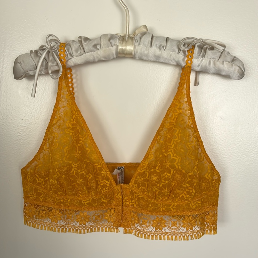 NEW free people Ella floral mesh bralette L